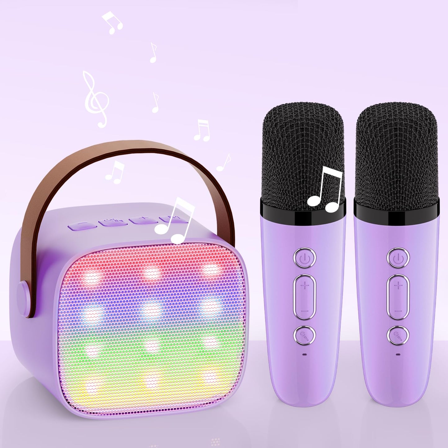 Wowstar Karaoke Machine with 2 microphones, [Premium Version] Bluetooth Karaoke Machine for kids and adults with voice changing effects & LED lights Boys Girls Gifts Home Party (Purple)