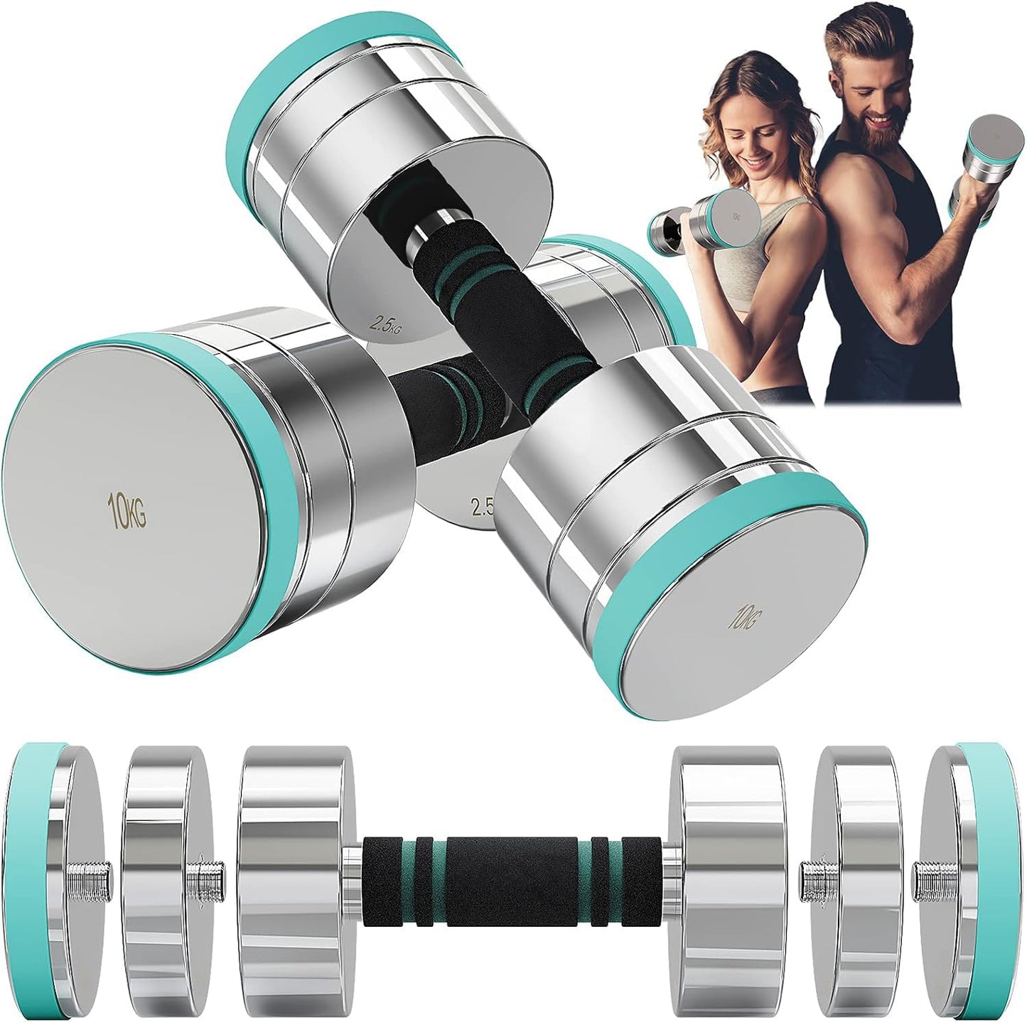 Dripex Dumbbells Set Adjustable Dumbbell 2x10kg, Steel Dumbbells included. 2.5kg 5kg 7.5kg 10kg 15kg 25kg 30kg 50kg Fitness Dumbbells 20 KG with Foam Grip for Home