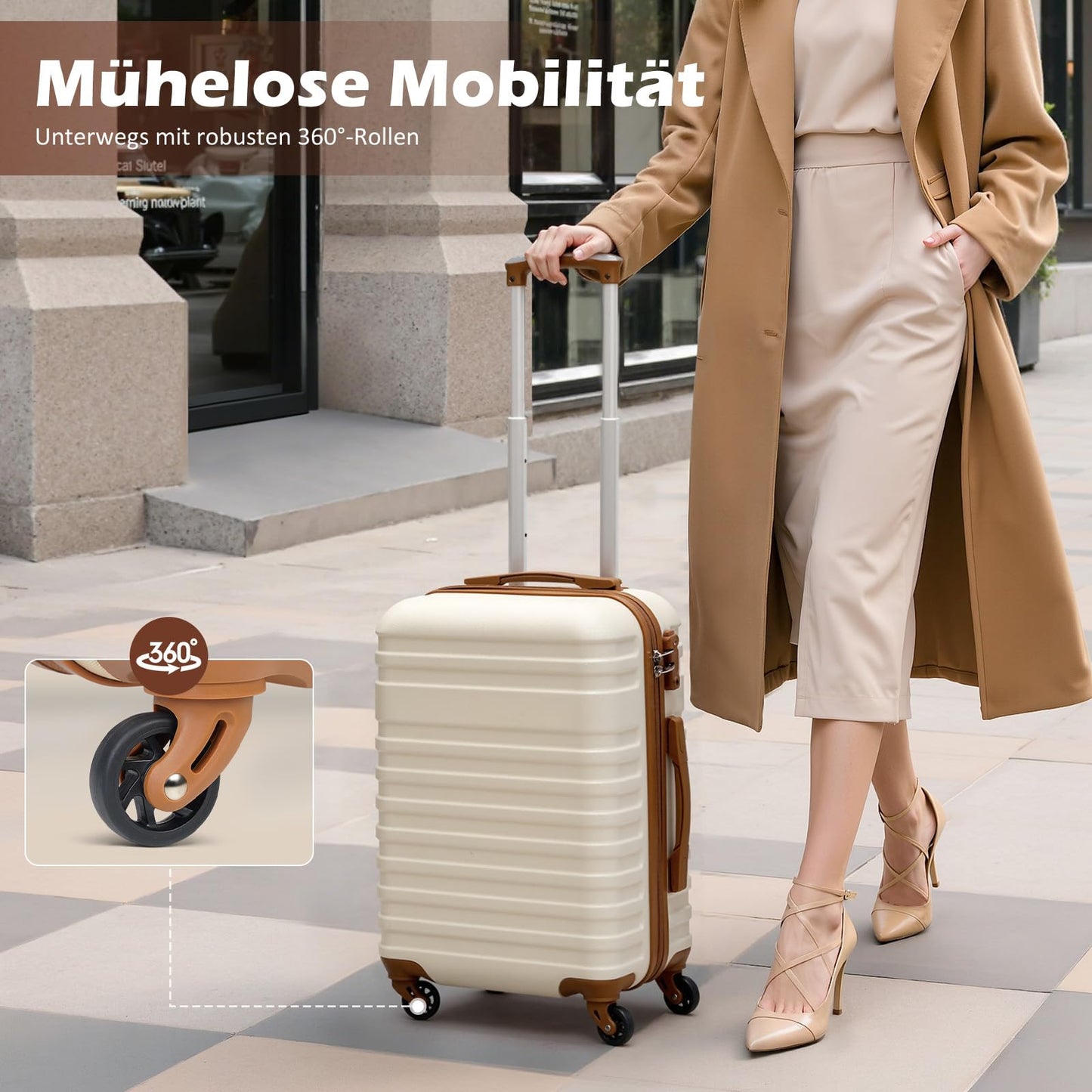 COOLIFE suitcase trolley made of ABS hard shell, with 4 wheels and TSA lock. The suitcase includes 1 travel bag and 1 toiletry bag.