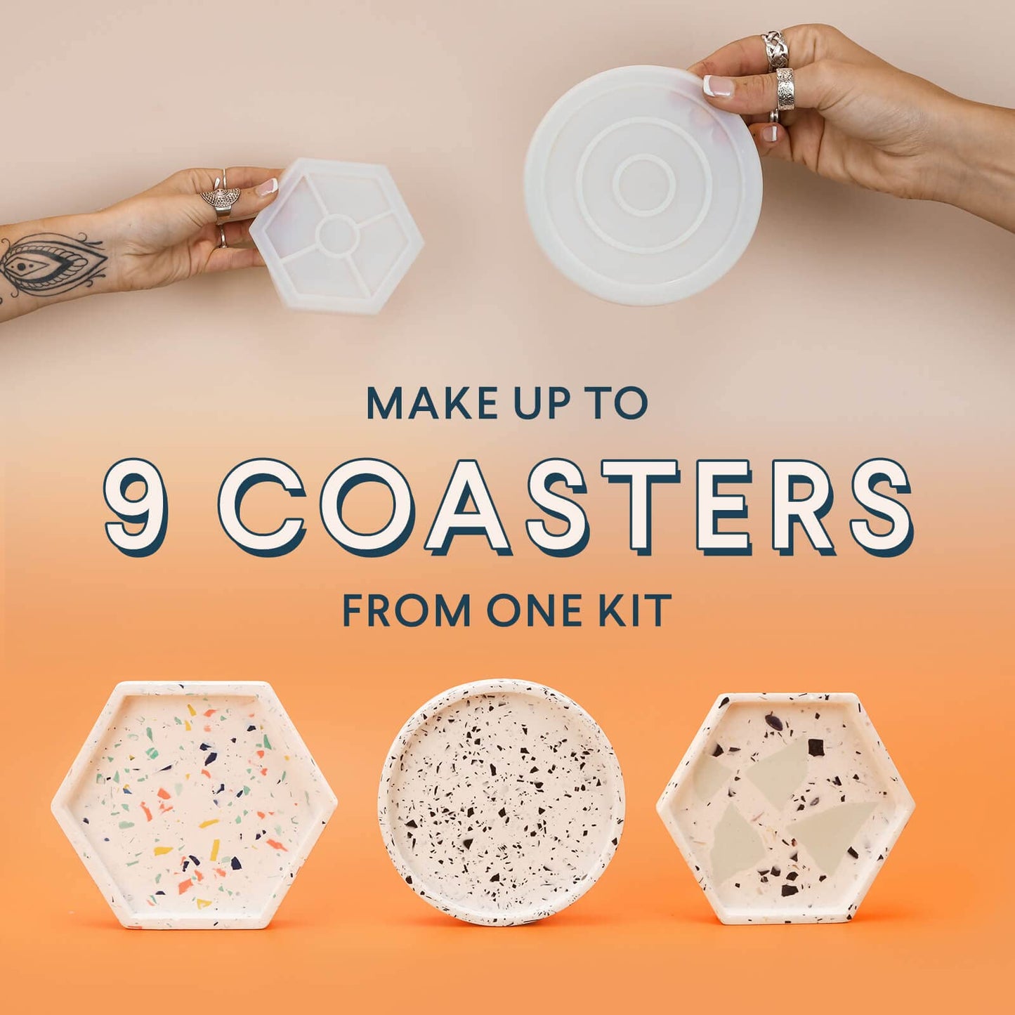 Noah Jesmonite & Terrazzo Starter Kit - Includes silicone molds, colors, gloves, sandpaper, cups, and stirrers - Gift idea (coasters/base colors)