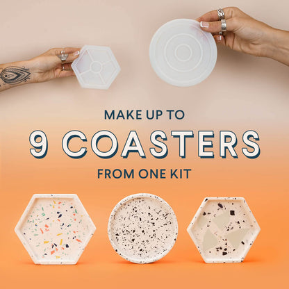 Noah Jesmonite & Terrazzo Starter Kit - Includes silicone molds, colors, gloves, sandpaper, cups, and stirrers - Gift idea (coasters/base colors)