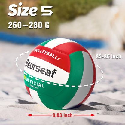 Beurseaf Volleyball, Soft Touch Beach Volleyball, Sports Volleyball, official size 5 Indoor & Outdoor Volleyball (Green & Red)