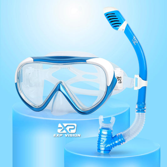 Kids snorkel set with dry snorkel & safety glass diving mask Soft liquid silicone kids diving mask Anti-fog snorkel set for kids 4-14