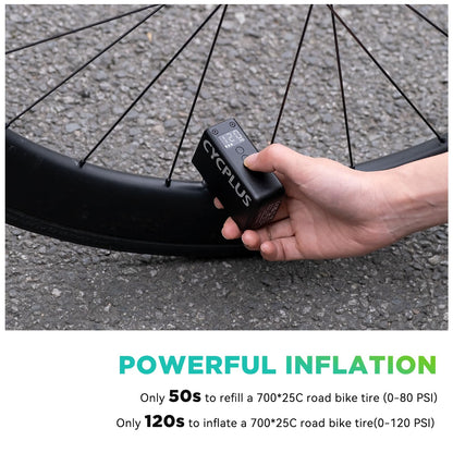 CYCPLUS AS2 PRO Tiny Bike Pump with Gauge, max 120 PSI Electric Bike Pump, automatic shut-off, with Presta and Schrader valve for e-bike, mountain bike, city bike, and road bike (2025 version)