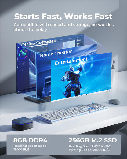 NiPoGi AK1PLUS Mini PC with Intel Alder Lake-N N95 (up to 3.4 GHz), 8GB DDR4, 256GB SSD. Micro PC with 2.5-inch SSD, Gigabit Ethernet, 2.4+5G WiFi, BT4.2, 4K@60Hz UHD Dual Display. Perfect for office/school use.