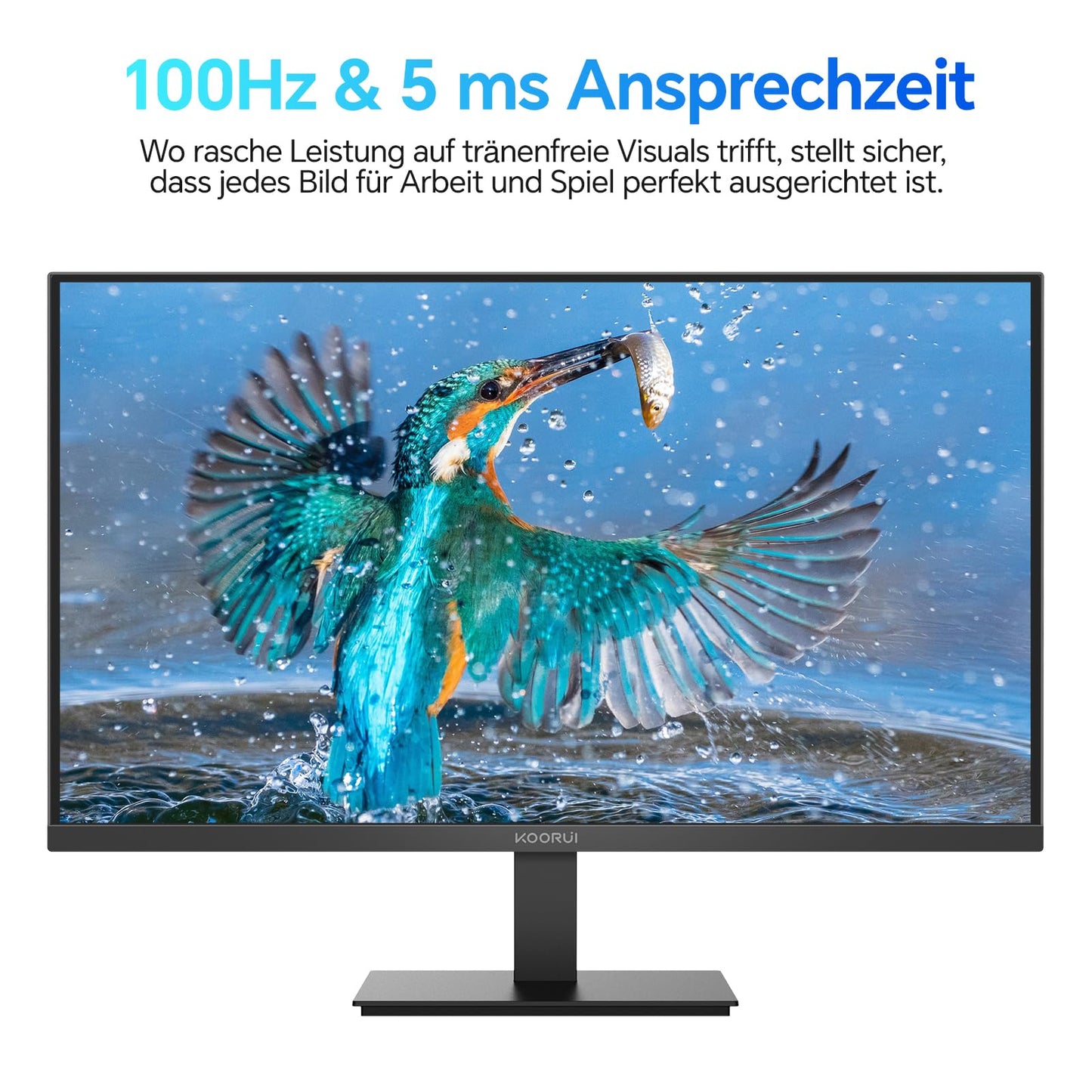 KOORUI E2412F 24-inch monitor, FHD 1920 x 1080 100Hz PC monitor, HDMI 1.4, eye care screen, 5ms GtG, tilt angle of 5° to 15°, VESA 100 x 100mm.
