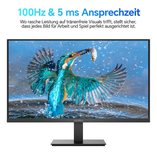 KOORUI E2412F 24-inch monitor, FHD 1920 x 1080 100Hz PC monitor, HDMI 1.4, eye care screen, 5ms GtG, tilt angle of 5° to 15°, VESA 100 x 100mm.