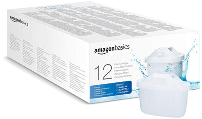 Amazon Basics Water Filter Cartridges, 12 pack, compatible with all BRITA systems including PerfectFit & Amazon Basics systems.