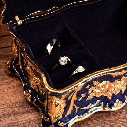Feyarl Retro Jewelry Boxes Engraved Jewelry Case Storage Jewelry Box Mother's Day Gift for Jewelry Earrings Rings Blue.