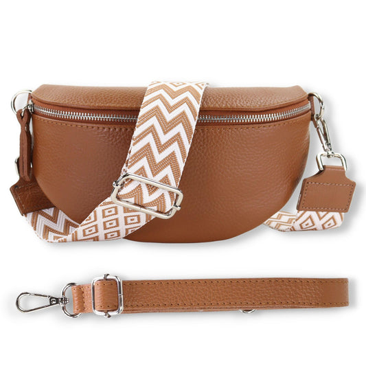 Blade women's genuine leather fanny pack with 2 patterned and leather removable & adjustable wide belts, crossbody bag for women, high-quality chest bag for women.