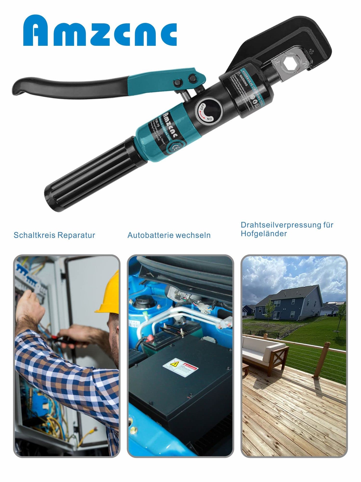 AMZCNC 8 Ton Hydraulic Crimping Tool 4-70 mm² Cable Lug Crimper with 9 Pairs of Dies (Crimp Range 4-70mm²)