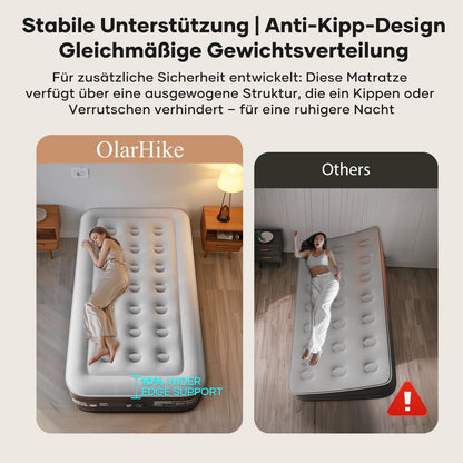 OlarHike air bed for 1 person, self-inflating air mattress with integrated pump, self-inflatable guest bed, guest mattress, inflatable mattress for camping or home use - 198 x 102 x 46 cm