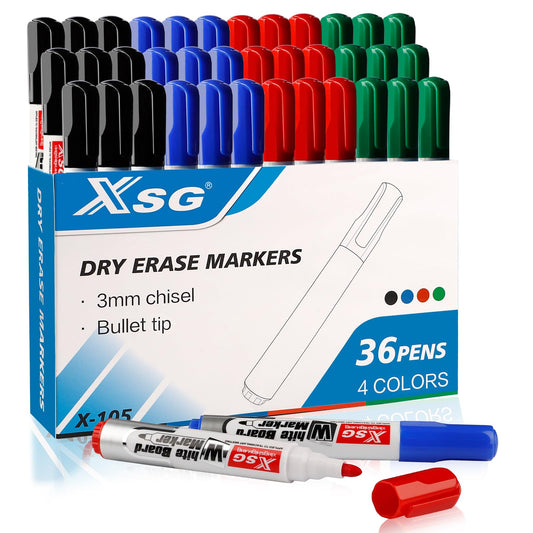 Whiteboard markers, 36 marker pens, dry erase, bullet tip 3mm, 4 colors whiteboard pens bullet tip set perfect for home school office 36 pack.