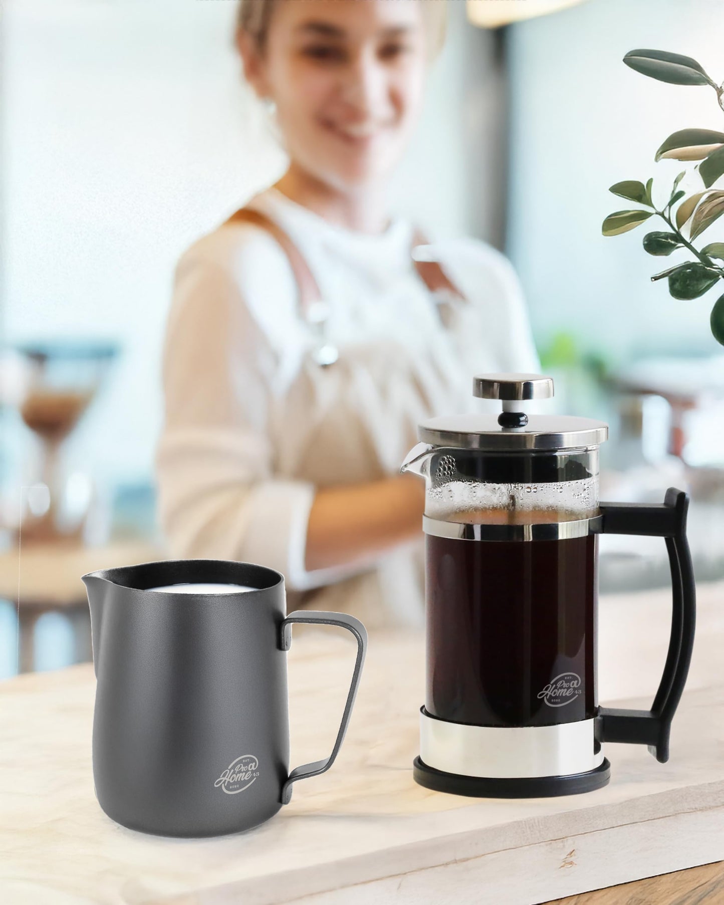 Pro@Home43 Barista Milk Jug Stainless Steel black anthracite 600ml (also 350ml) including Latte Art Pen / Milk Frothing Jug in gift box