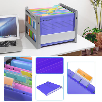 MerryNine A4 hanging file folders made of polypropylene, with tabs and card inserts, for school, home, work, office, organization (1, purple)