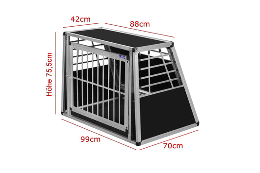 Alpuna dog crate N37 > 70x99x75.5cm with emergency exit, silver, transport box for dogs, dimensions: 70 x 99 x 75.5 cm.