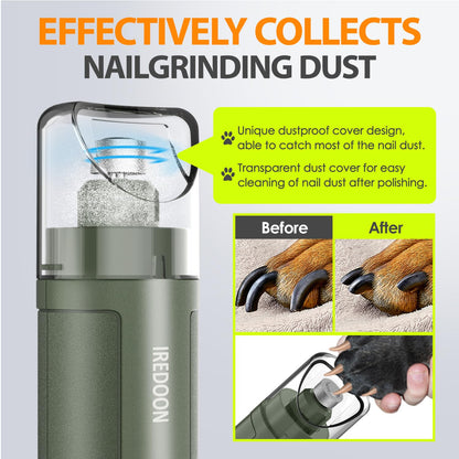 IREDOON Professional Dog Nail Grinder 3-Speed with 4 LED lights - Latest Nail Grinder with Power Indicator for Pets, Super Quiet, Rechargeable for Large, Medium, and Small Dogs