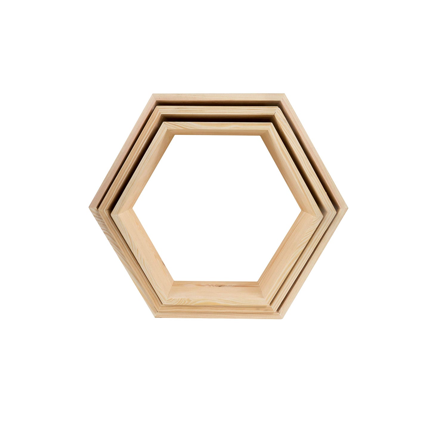 HANDKADECOR Hexagonal Wooden Shelves - Set of 3 - Honeycomb shaped shelf boxes stand