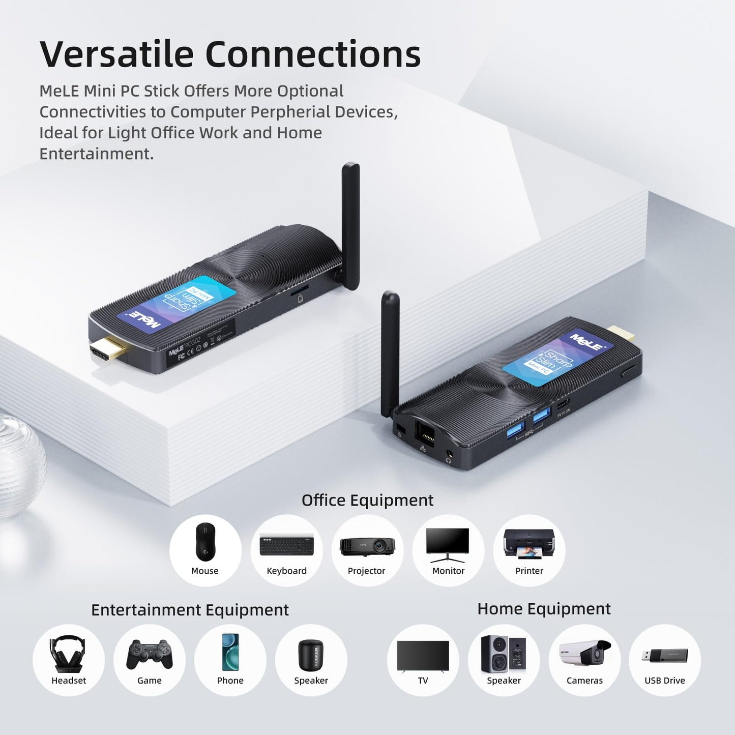 MeLE PCG02 fanless mini PC stick, Celeron J4125 8GB 256GB micro desktop computer stick, supports HDMI Wi-Fi5 Gigabit Ethernet, BT4.2 in business office industrial IoT media home.