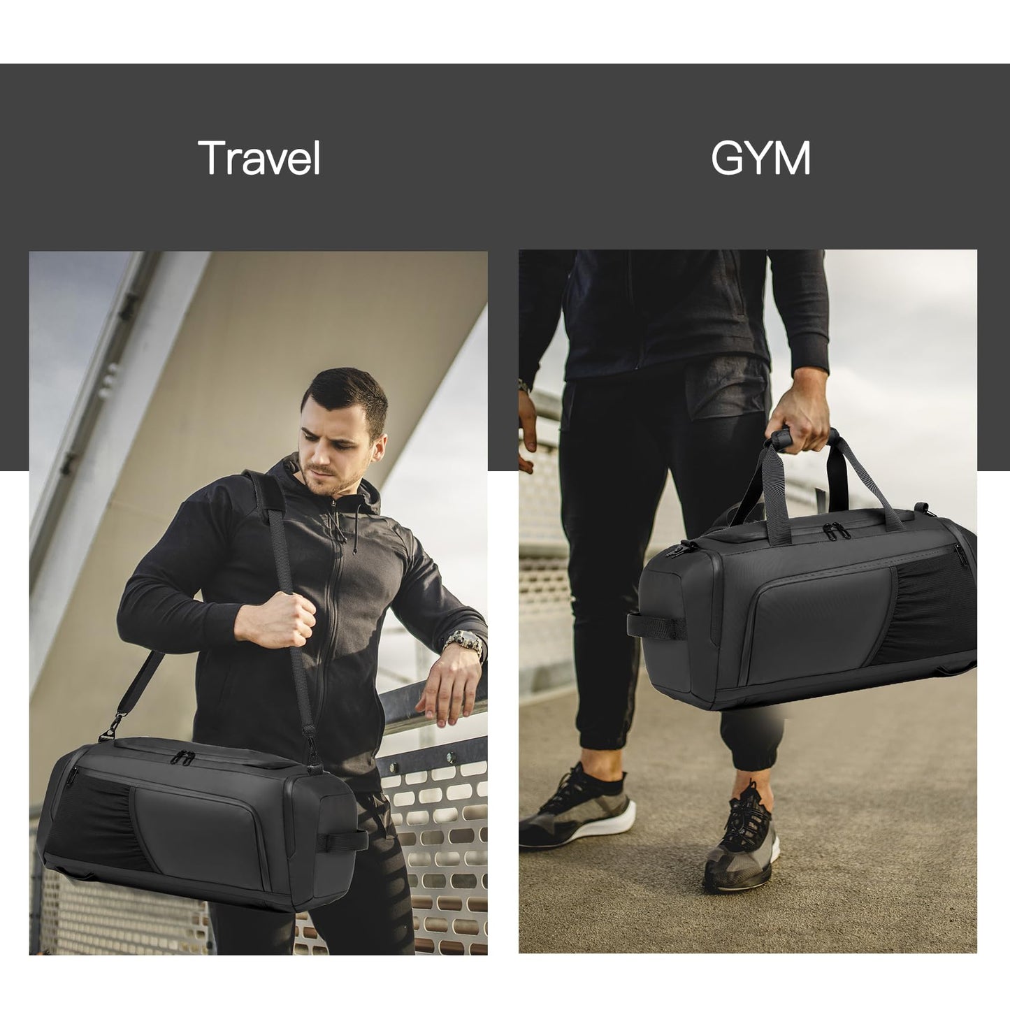 Men's duffel bag with shoe compartment, wet pocket, and water-resistant material. 40L capacity, perfect for gym, travel, or weekend trips. Suitable for both men and women. (Dark green)