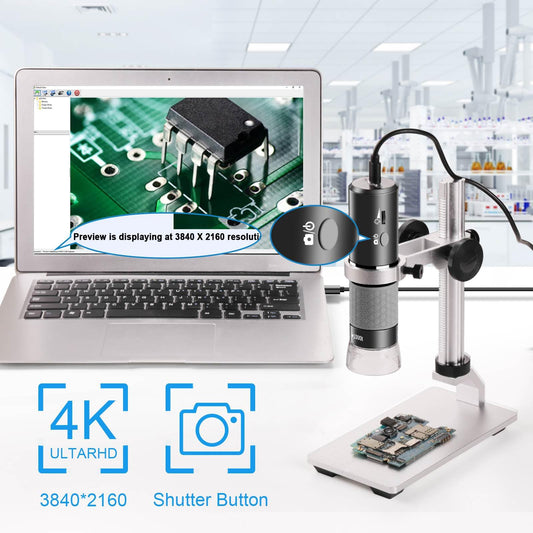 Ninyoon 4K WiFi microscope with professional stand for iPhone, Android, PC. 50-1000X digital USB microscope wireless HD camera for all mobile phones, iPad, Android tablet, Windows, Mac, Chrome, Linux.