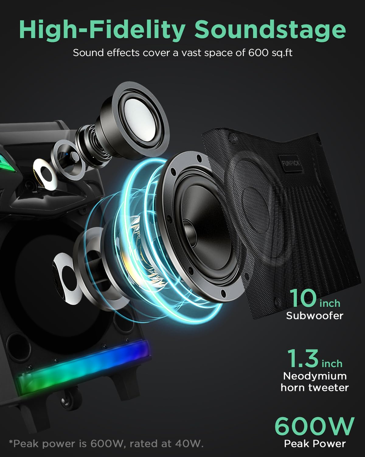 Karaoke machine with 2 microphones, Bluetooth portable PA system for adults, 10-inch speaker supports live streaming, DJ lights/FM radio/recording, YouTube, TikTok.