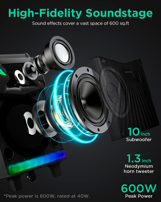 Karaoke machine with 2 microphones, Bluetooth portable PA system for adults, 10-inch speaker supports live streaming, DJ lights/FM radio/recording, YouTube, TikTok.