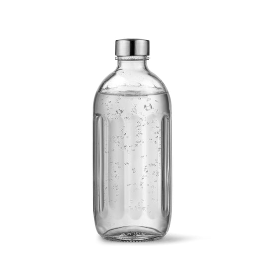 Aarke glass bottle [only compatible with Carbonator PRO] for water carbonator Carbonator Pro, dishwasher safe, with details in stainless steel.