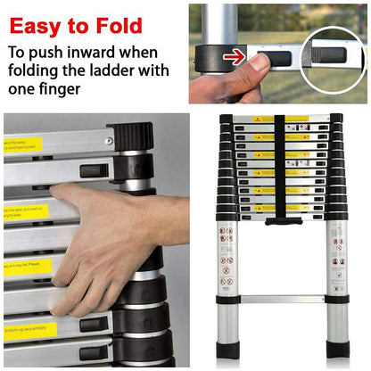 16.4FT Aluminum Telescoping Ladder, portable, multipurpose extension ladder, 330 lbs. maximum load, 13 steps, EN 131 certified, for indoor and outdoor use - 3-year warranty.