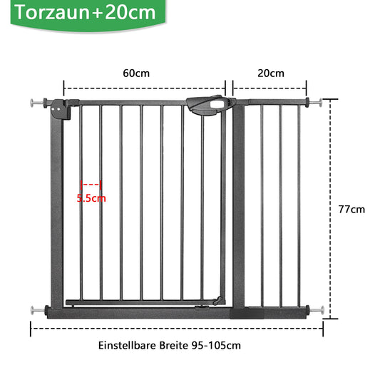 JOIEYOU stair gate without drilling, 95-105 cm door guard gate for children and pets, one-handed opening, black