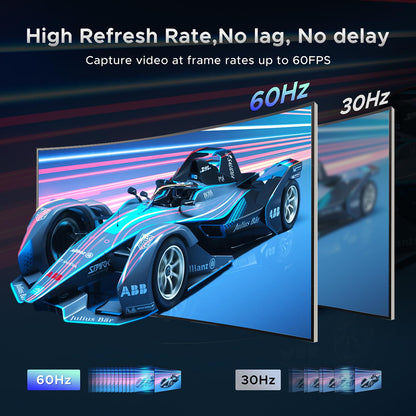 XIIXMASK Video Capture Card, Audio Video Capture Card, USB 3.0 Capture Card with 4K HDMI Loop-Out, 1080P 60FPS/2K 30FPS video game capture for streaming, compatible with PS5/Switch/camera/PC/OBS.