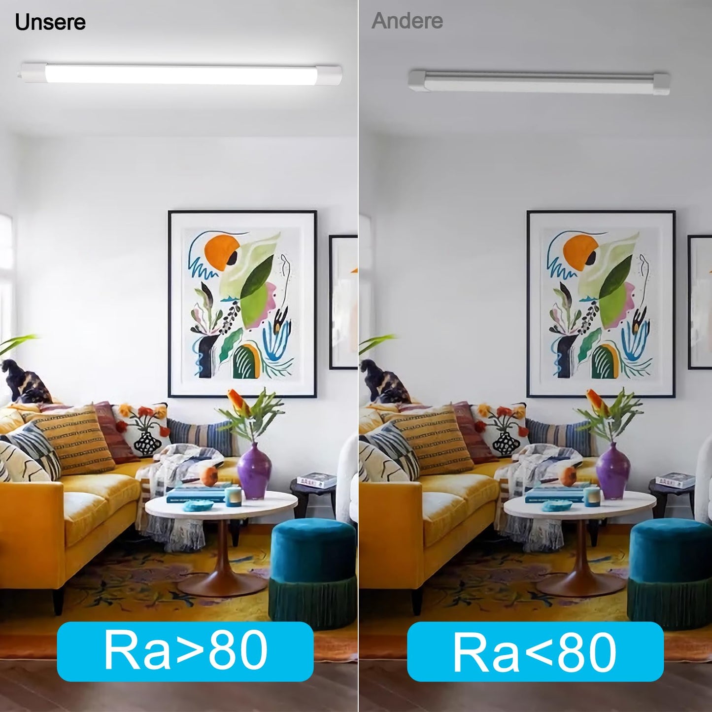 LED moisture-proof luminaire 60CM, ceiling light LED tube 20W 2200LM, IP65 basement light, waterproof moisture-proof lamp tub light for basement workshop garage kitchen bathroom office, neutral white, 4000K