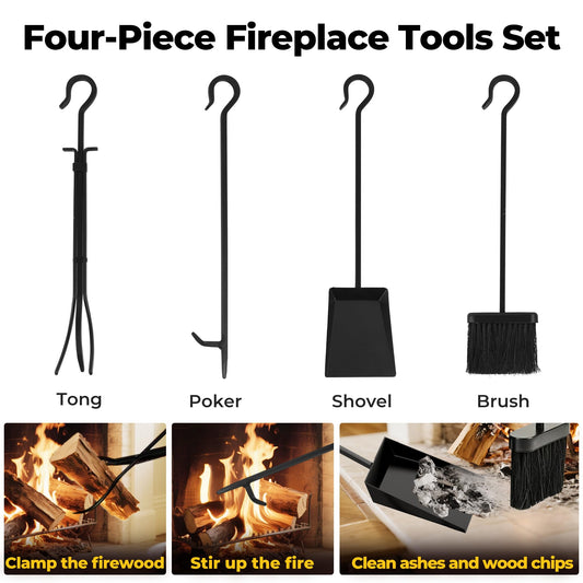 Amagabeli Firewood Rack with 4 Fireplace Tools 80cmx40cmx30cm for Indoor Outdoor Log Holder with High Firewood Rack Fireplace Wood Storage Stacking with Wrought Iron Tools Black