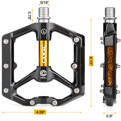 CXWXC Bike Pedals With Reflectors - MTB Aluminum Alloy Pedal Set, 9/16 Cube Pedals for Mountain Bike, Road Bike (Gold)