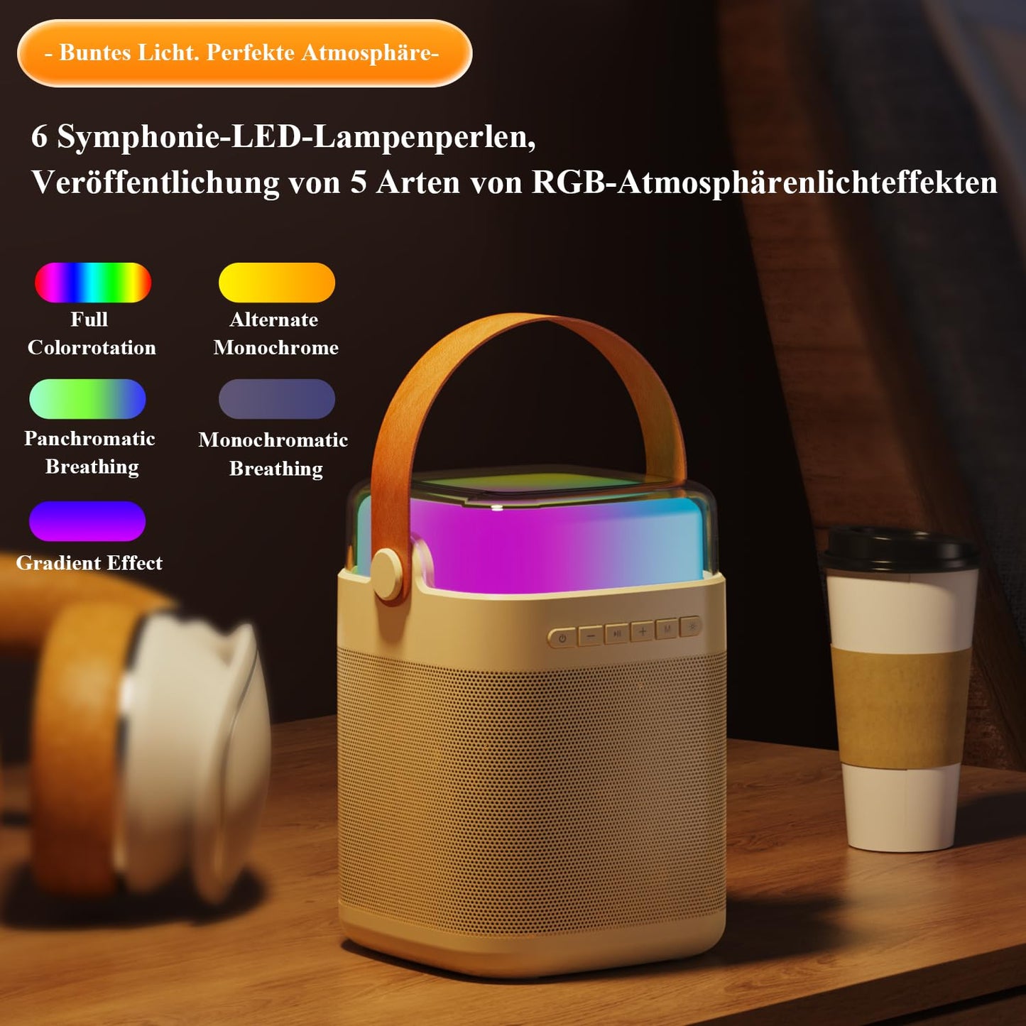 Karaoke machine with 2 wireless microphones, portable Bluetooth karaoke speaker with LED lights for home party, gift for birthday, Christmas, toy for girls and boys.