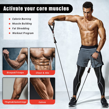 Resistance Bands Set, 5 fitness bands expander tube bands with large handle ankle strap door anchor attachment carrying bag, ideal for Pilates strength training.