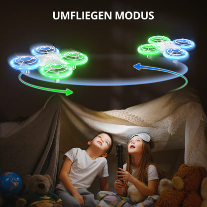 TOMZON Mini Drone for Kids, Blue and Green LED Lights, RC Quadcopter with 2 Batteries, Headless Mode, Throw Go/3D Flip/Rotation/Circle Fly for Beginner Kids