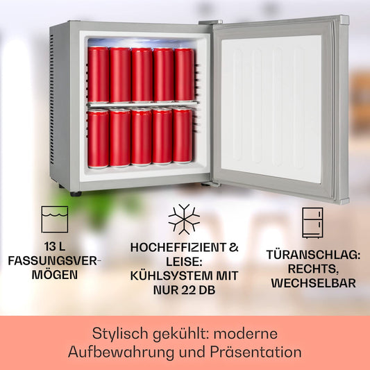Klarstein mini fridge for room, 13L mini fridge for drinks & cosmetics, Small minibar, fridge small & quiet, Adjustable shelf, small skincare fridge 5-15°C