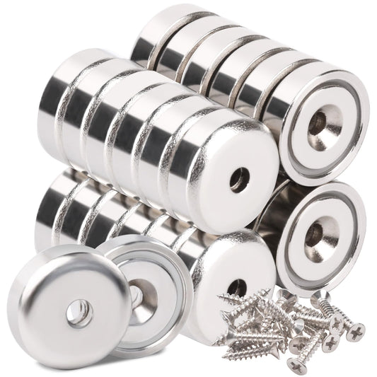 Aenienoe 26 Piece Neodymium Magnets Extra Strong with Hole 6KG Force Neodymium Magnet Round for Screw-on Pot Magnet Screws Workshop Equipment 16mm