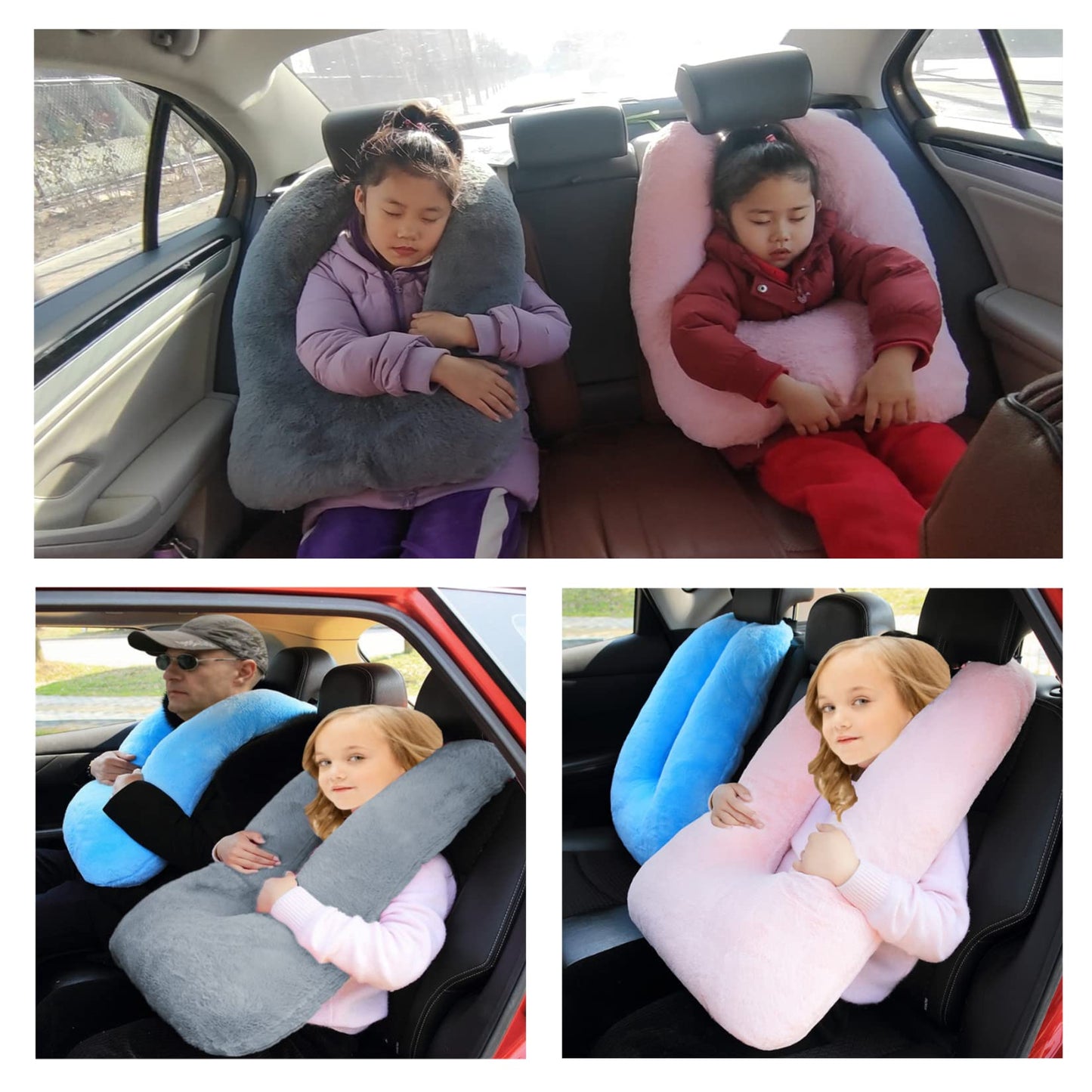 FHSGGP Travel Pillow Child Neck Pillow Car Sleep Pillow for Long Journeys U-Shape Car Seatbelt Pillow Travel Pillow for Kids Artificial Rabbit Fur Grey