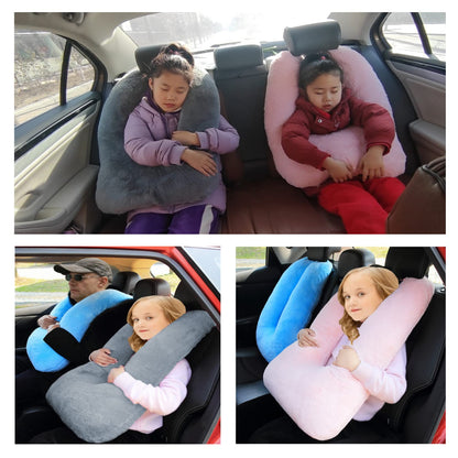 FHSGGP Travel Pillow Child Neck Pillow Car Sleep Pillow for Long Journeys U-Shape Car Seatbelt Pillow Travel Pillow for Kids Artificial Rabbit Fur Grey