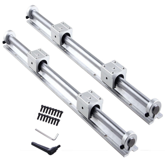 GooEquip Linear Guide SBR20 1000mm includes 2 x linear rails and 4 x bearing blocks with SBR20 rail stoppers. Rail length is 1000mm, suitable for 3D printers and CNC parts.