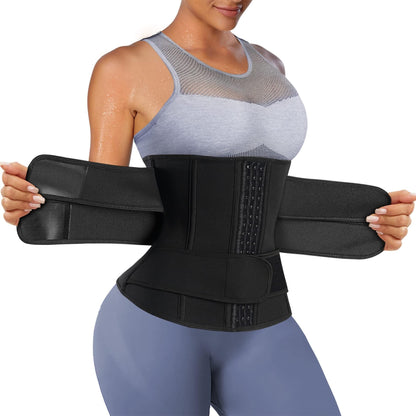 Gotoly waist trimmer fitness belt helps with fat burning and waist shaping. Made of adjustable neoprene material, it's perfect for women looking to sweat and trim their waist size.