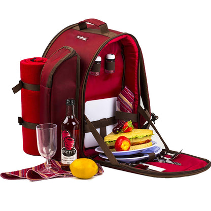 Apollo Walker picnic backpack 2-person picnic set (set & blanket) thermal bag coolers for camping, beach, hiking Red