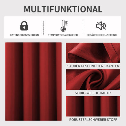 Joydeco Blackout Curtains with Eyelets 2 Set, Blackout Curtain Thermal Curtain Heat Protection, Eyelet Curtain for Bedroom Living room（Red，2xH200xB140）