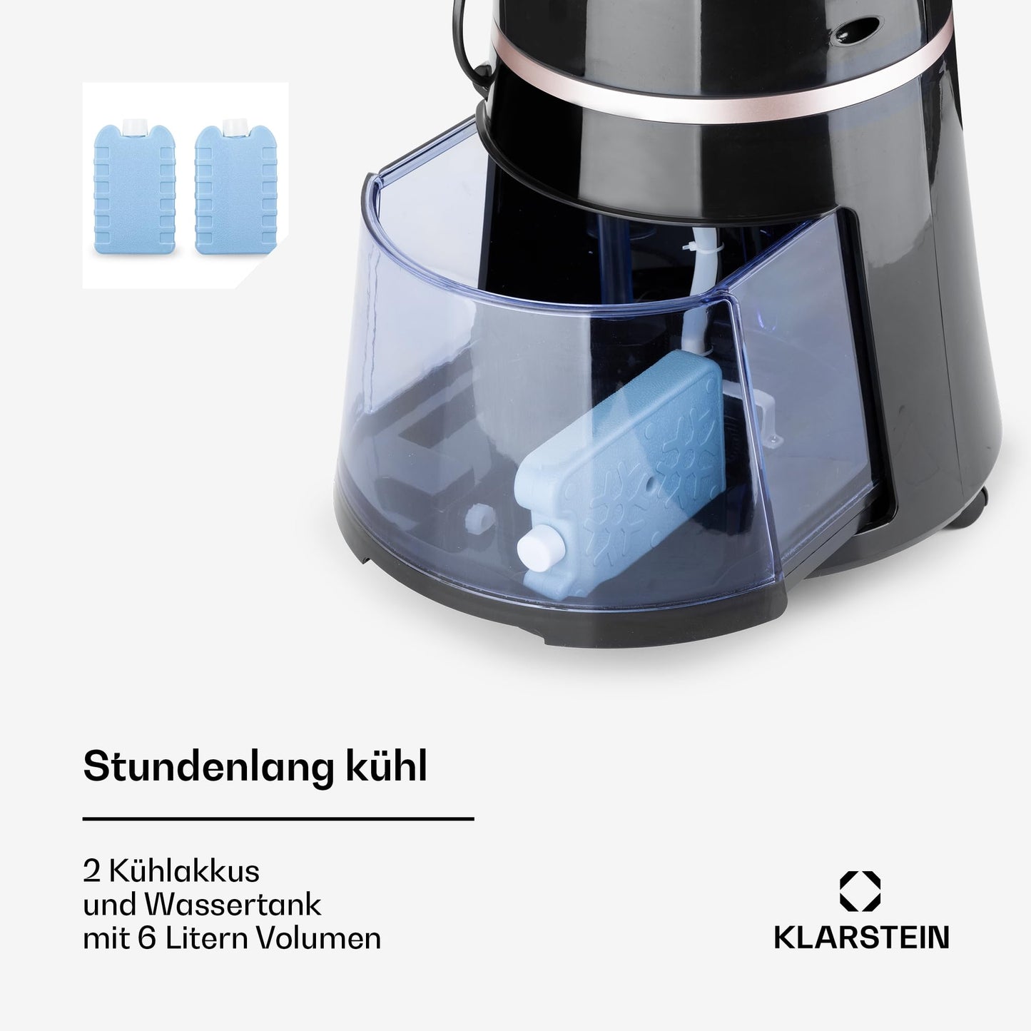 Klarstein 4-in-1: Smart air cooler, fan, humidifier & ionizer I 6L water tank, oscillation, 30W, 210m³/h, timer I Portable air conditioner, no exhaust hose needed I Black-rose gold color.
