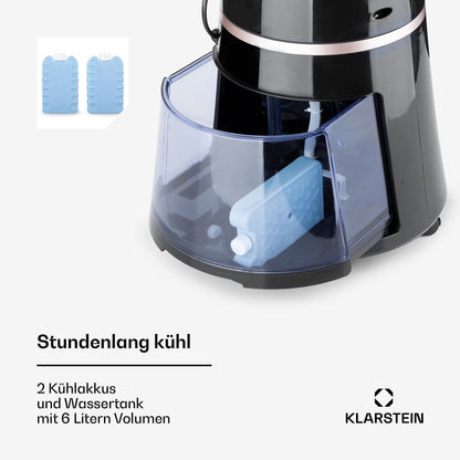 Klarstein 4-in-1: Smart air cooler, fan, humidifier & ionizer I 6L water tank, oscillation, 30W, 210m³/h, timer I Portable air conditioner, no exhaust hose needed I Black-rose gold color.