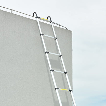 5M telescopic ladder with removable hook. Multi-purpose aluminum telescopic ladder. Portable extension ladder. Foldable ladder for outdoor and indoor use, safe and durable. Capacity up to 150kg.