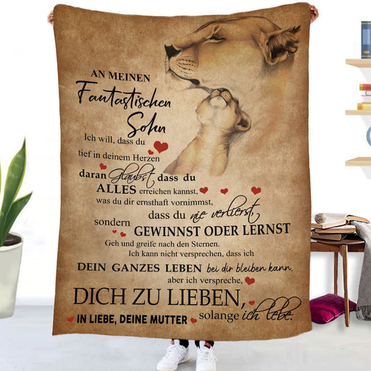 Personalized blanket for my son from mom. Flannel throw blanket with positive encouraging message. TV blanket, soft fleece for sofa or travel. 150x200 cm.