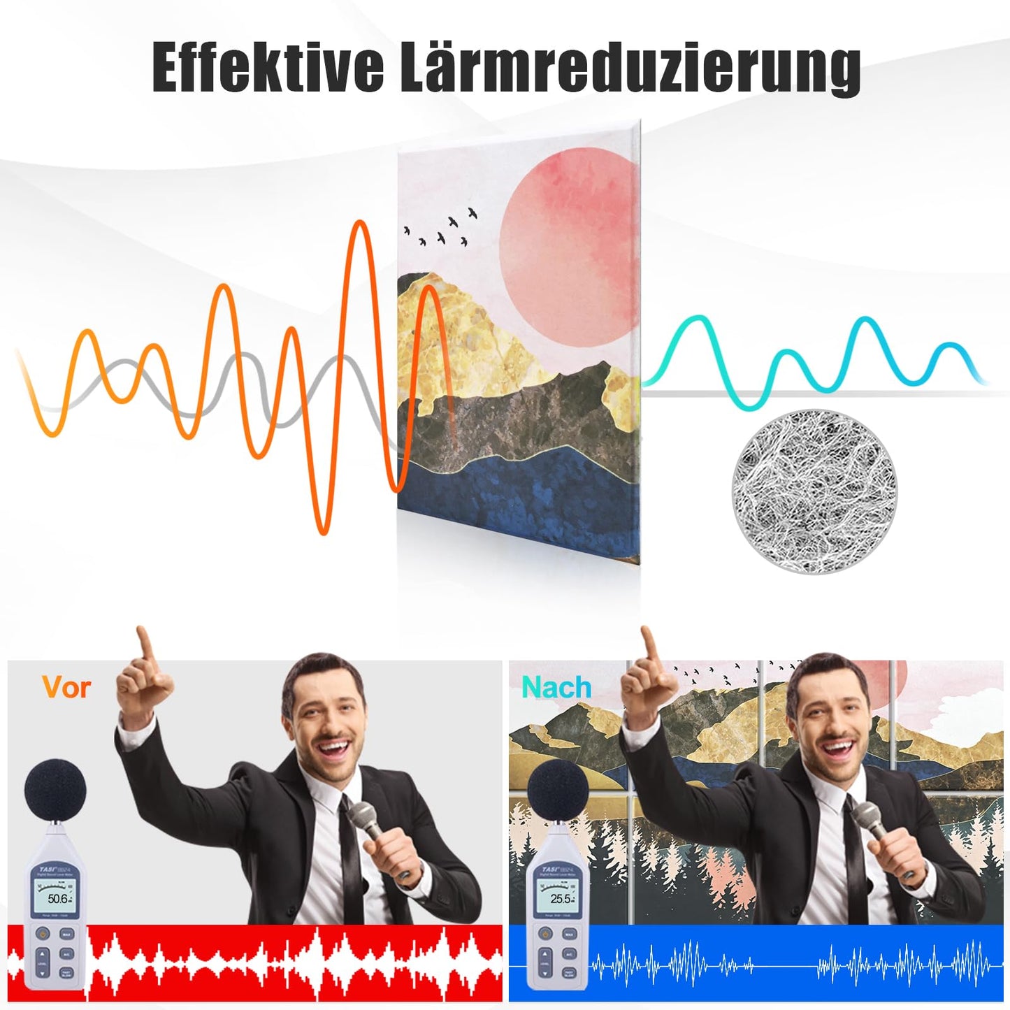 Yrendenge 8 pieces of acoustic panels, self-adhesive soundproof acoustic panels, high-density acoustic panel soundproofing wall panels, 30x40x0.9cm sound absorber wall office wall decoration (mountains trees)